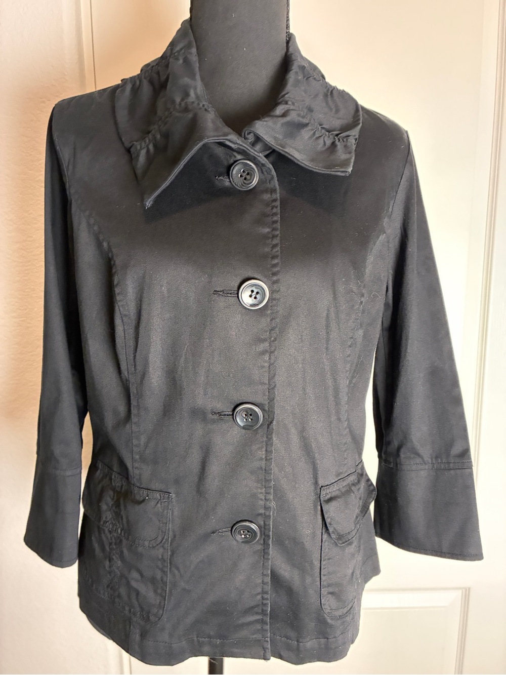 Tribal Black Button-Front Trench Jacket